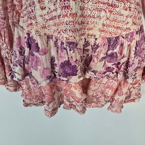 Hemant & Nandita Suki Mini Dress Floral Embroidered Smock Waist White Pink L NWT - Picture 12 of 15